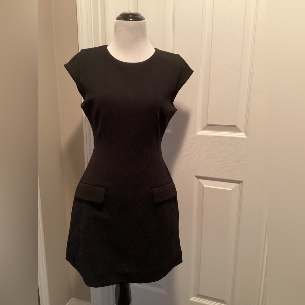 Babaton Black Cap-Sleeve Mini Dress